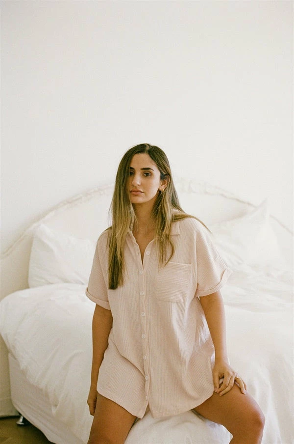 Cosy PJ Shirt Dress - Musk 5 Cosy PJ Shirt Dress - Musk - Image 3