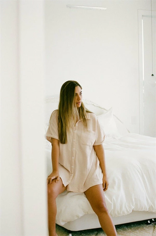 Cosy PJ Shirt Dress - Musk 4 Cosy PJ Shirt Dress - Musk - Image 2