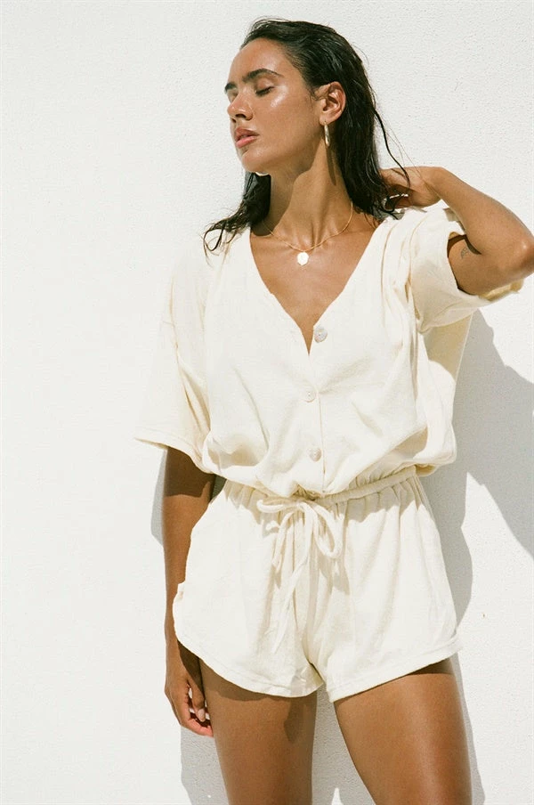 Harley Towelling Playsuit - Lemon 4 Harley Towelling Playsuit - Lemon - Image 2