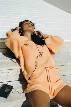 Peach Knit Shorts -Sabo Shop bottoms peach knit shorts 3