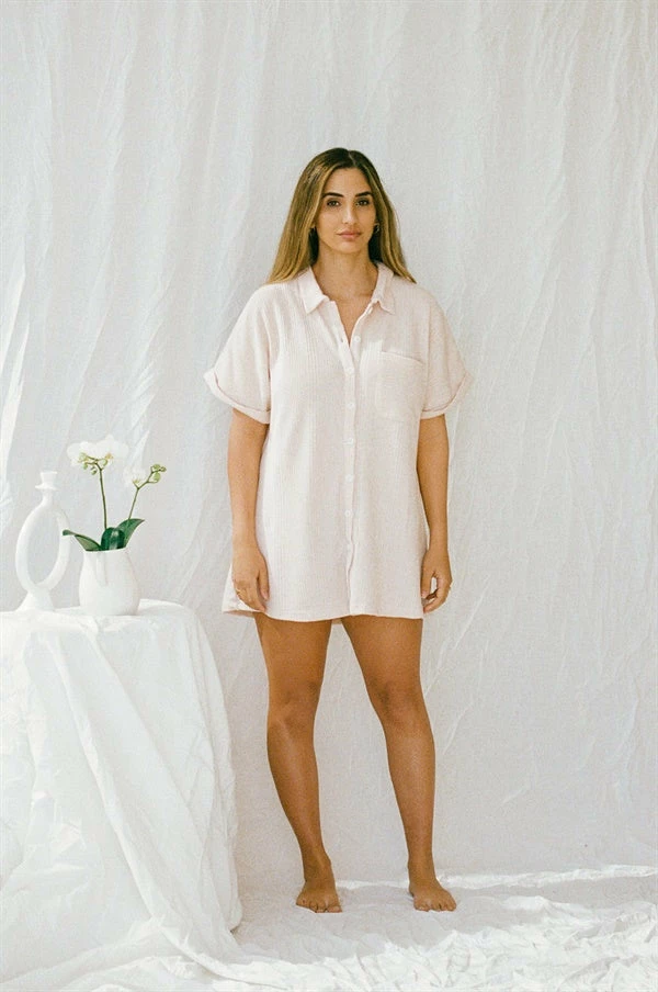 Cosy PJ Shirt Dress - Musk 7 Cosy PJ Shirt Dress - Musk - Image 5